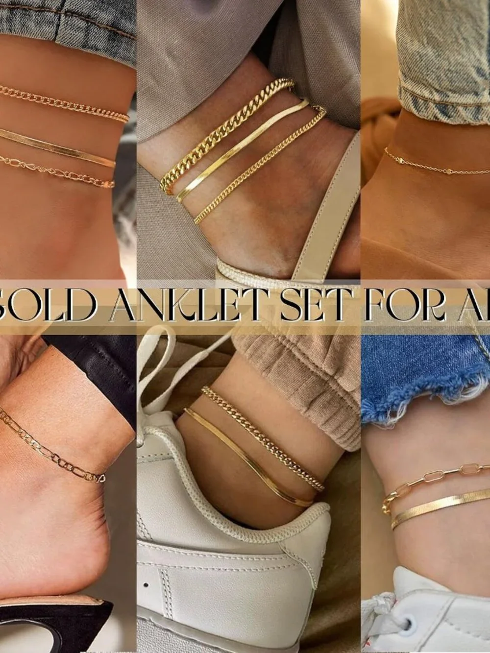 Exquisite 14k Gold Anklet Set - Waterproof Cuban Link Design for Stylish Women